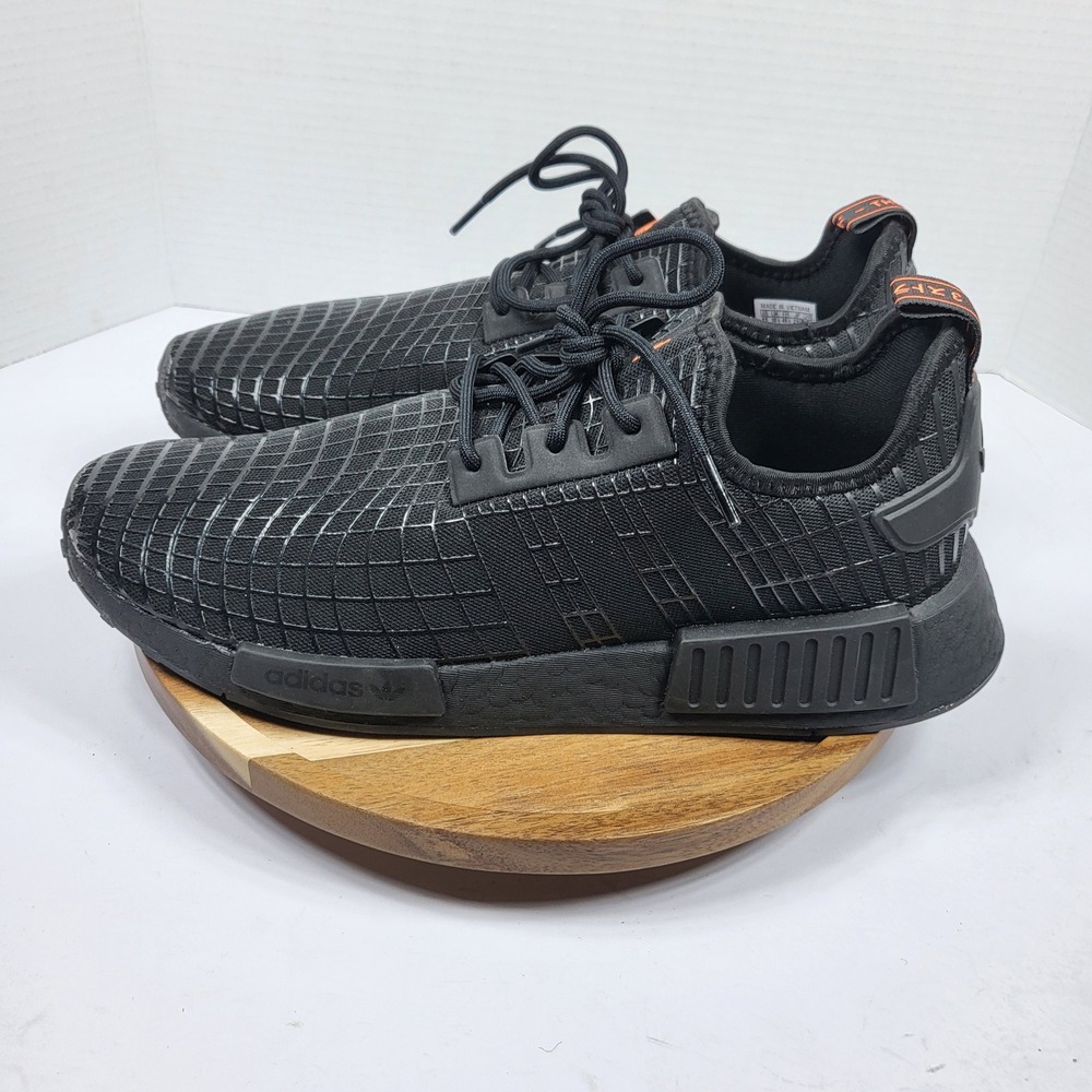 Adidas NMD R1 V2 Mens 11 Black Orange GX9529 Excellent Cyber Grid Techwear
